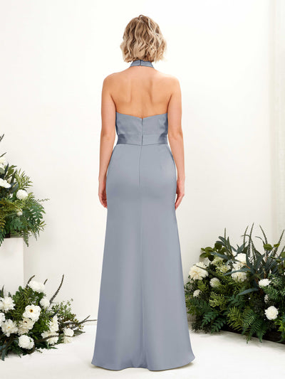 Carlyna Edwina Mermaid Dusty Blue Satin Bridesmaid Dress Maxi Sleeveless Halter Dress Back View #color_dusty-blue