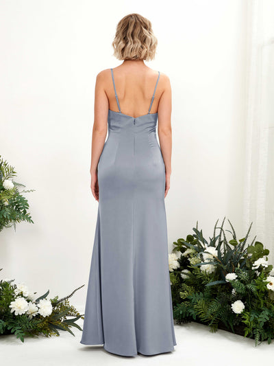 Carlyna Gloria Mermaid Dusty Blue Satin Bridesmaid Dress Maxi Sleeveless Cowl Neck Dress Back View #color_dusty-blue