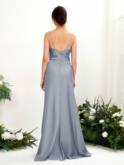 Carlyna Flora A-Line Dusty Blue Satin Bridesmaid Dress Maxi Sleeveless Cowl Neck Dress Back View #color_dusty-blue