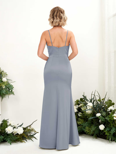 Carlyna Lesley Mermaid Dusty Blue Satin Bridesmaid Dress Maxi Sleeveless Sweetheart Dress Back View #color_dusty-blue