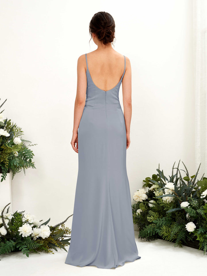Carlyna Dusty Blue Satin Bridesmaid Dress Empire Maxi Sleeveless Cowl Neck, Sweetheart, Spaghetti Strap Dress