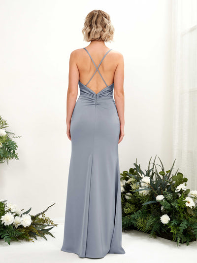 Carlyna Regina Mermaid Dusty Blue Satin Bridesmaid Dress Maxi Sleeveless Cowl Neck Dress Side View 2 #color_dusty-blue