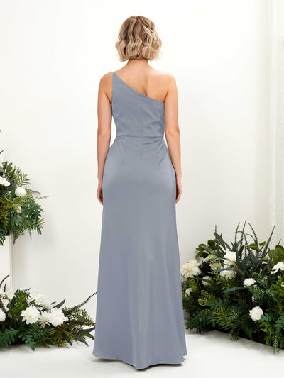 Carlyna Hedy Sheath Dusty Blue Satin Bridesmaid Dress Maxi Sleeveless One Shoulder Dress Back View #color_dusty-blue