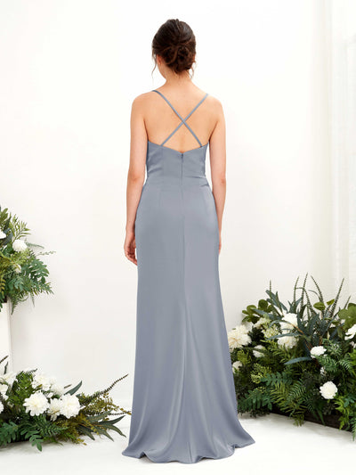 Carlyna Mavis Slim Dusty Blue Satin Bridesmaid Dress Maxi Sleeveless Cowl Neck Dress Back View #color_dusty-blue