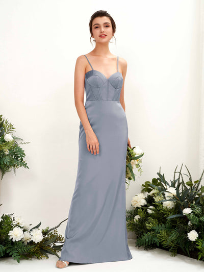 Carlyna Cathy Mermaid Dusty Blue Satin Bridesmaid Dress Maxi Sleeveless Sweetheart Dress Front View #color_dusty-blue