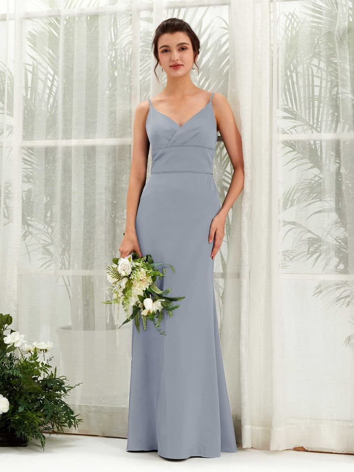 Spaghetti-straps Sweetheart Sleeveless Satin Bridesmaid Dress - Dusty Blue (80223378)
