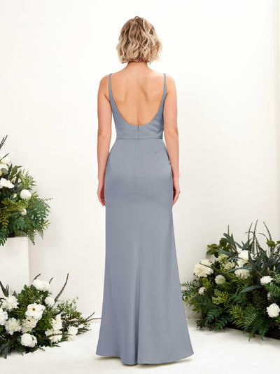 Carlyna Agatha Mermaid Dusty Blue Satin Bridesmaid Dress Maxi Sleeveless V-Neck Dress Back View Back View #color_dusty-blue