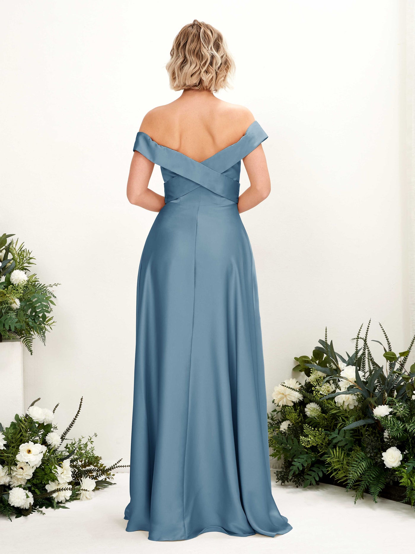 A-line Ball Gown Off Shoulder Sweetheart Satin Bridesmaid Dress - Ink blue (80224214)#color_ink-blue