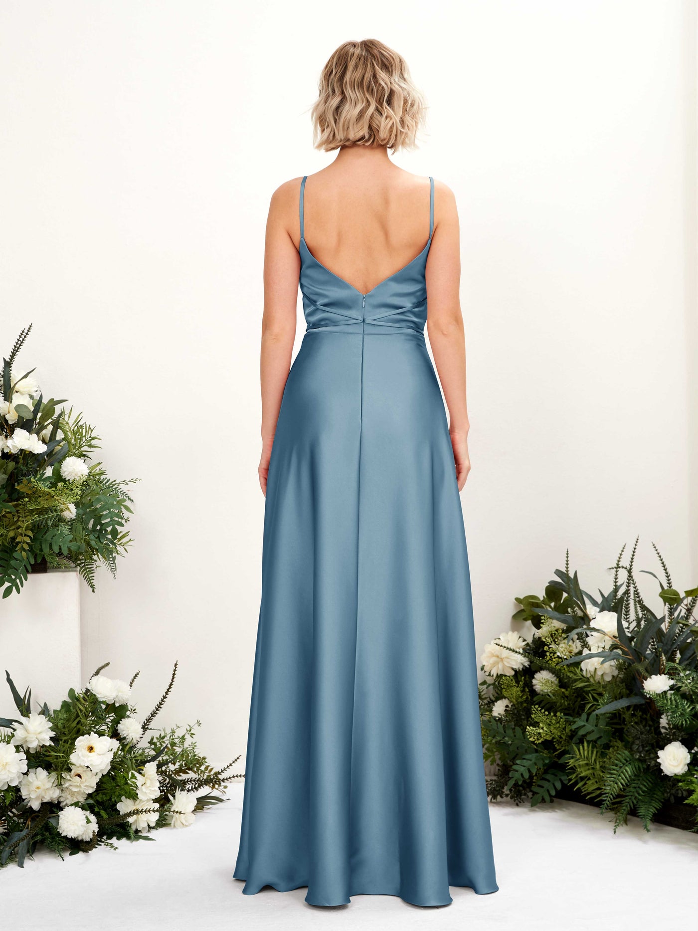 A-line Open back Straps Sleeveless Satin Bridesmaid Dress - Ink blue (80223114)#color_ink-blue