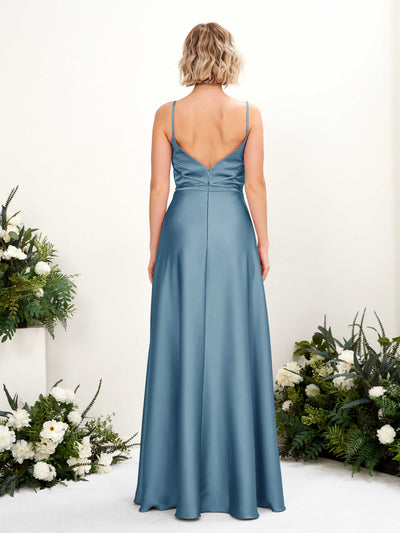 Carlyna Wallis A-Line Ink blue Satin Bridesmaid Dress Maxi Sleeveless Cowl Neck Dress Back View #color_ink-blue