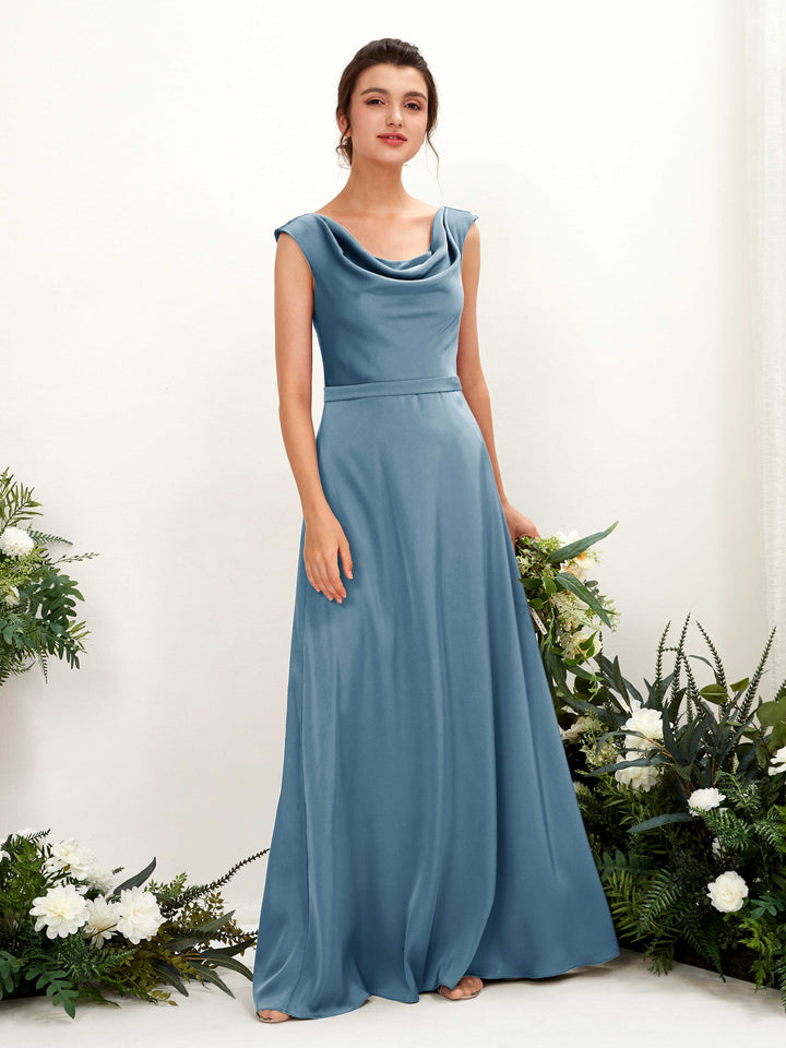 Ink blue Satin Bridesmaid Dress A-Line Maxi Cowl Neck | Carlyna Ink blue Satin Bridesmaid Dress A-Line Maxi Cowl Neck | Carlyna