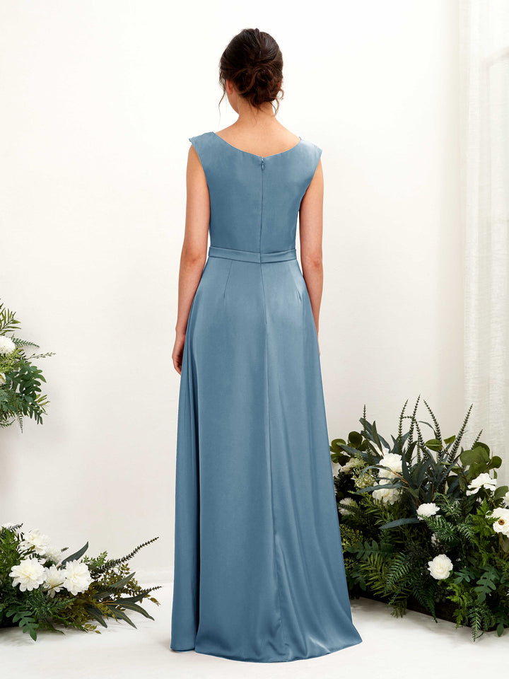 Ink blue Satin Cowl Neck Bridesmaid Dress A-Line Floor-Length