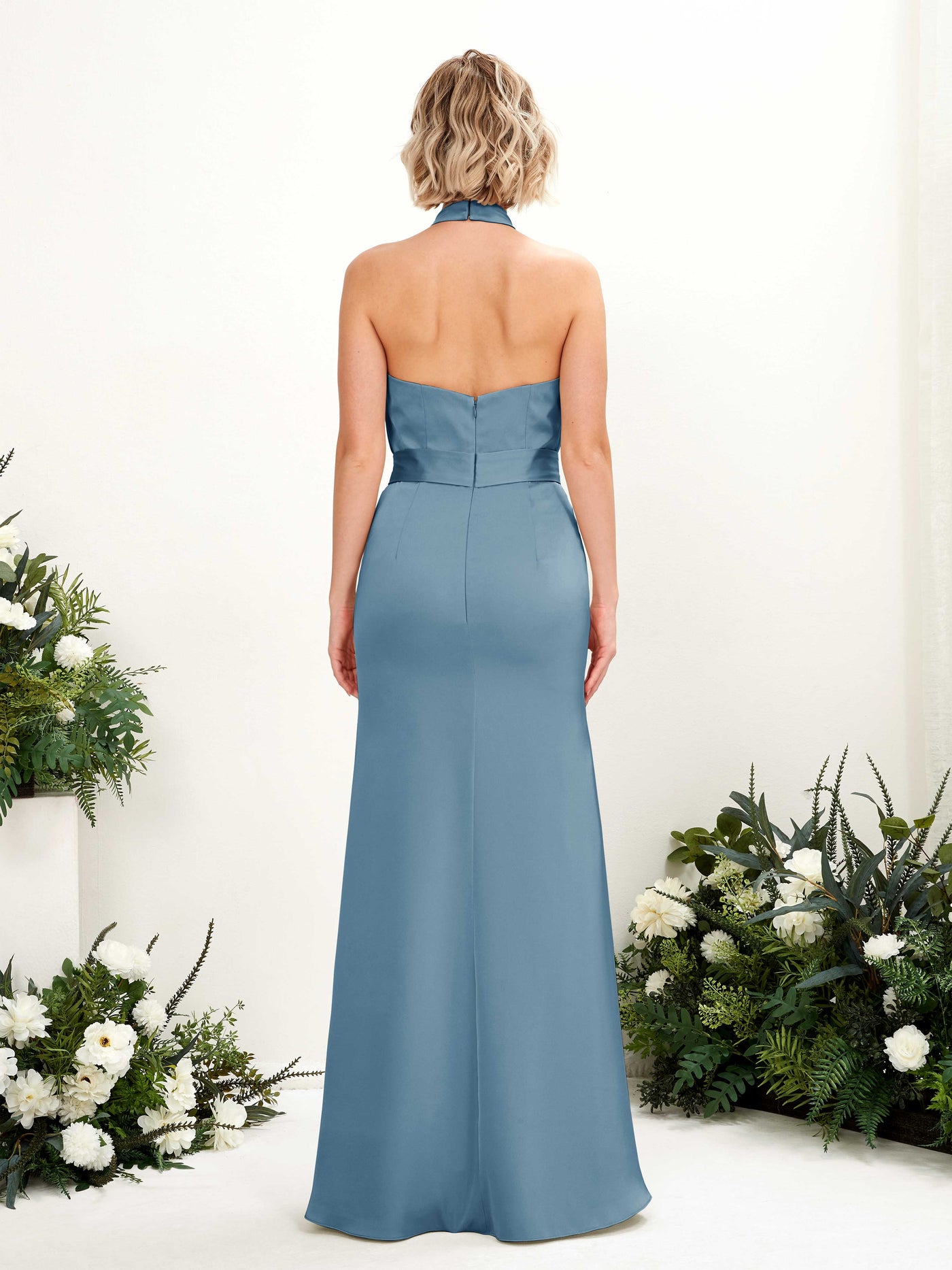 Open back Sexy Slit Halter Satin Bridesmaid Dress - Ink blue (80224914)#color_ink-blue