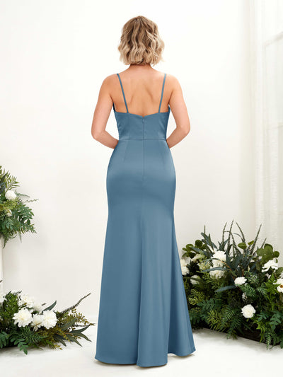 Carlyna Lesley Mermaid Ink blue Satin Bridesmaid Dress Maxi Sleeveless Sweetheart Dress Back View #color_ink-blue