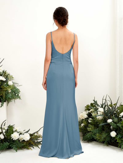 Carlyna Candice Sheath Ink blue Satin Bridesmaid Dress Maxi Sleeveless Cowl Neck Dress Back View #color_ink-blue