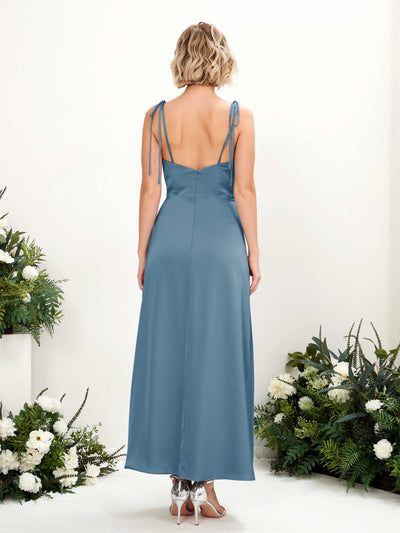 Carlyna Viola Sheath Ink blue Satin Bridesmaid Dress Midi Sleeveless Cowl Neck Dress Back View #color_ink-blue