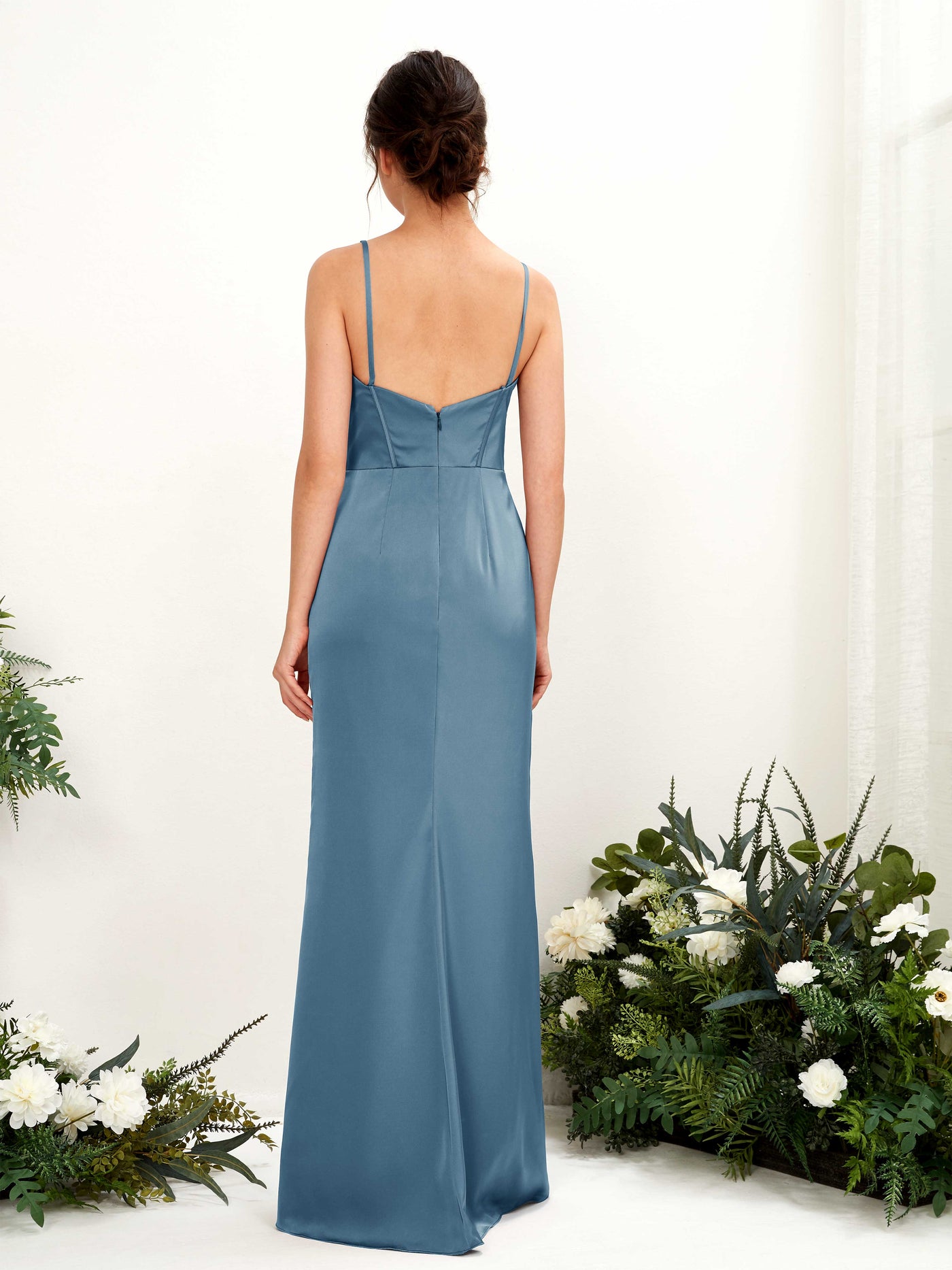 Spaghetti-straps Sweetheart Sleeveless Satin Bridesmaid Dress - Ink blue (80221514)#color_ink-blue