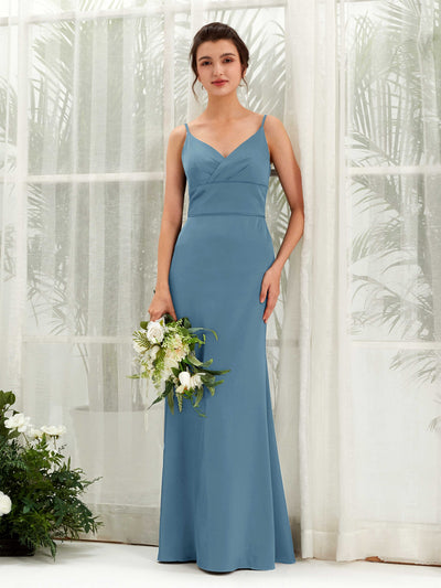 Spaghetti-straps Sweetheart Sleeveless Satin Bridesmaid Dress - Ink blue (80223314)#color_ink-blue