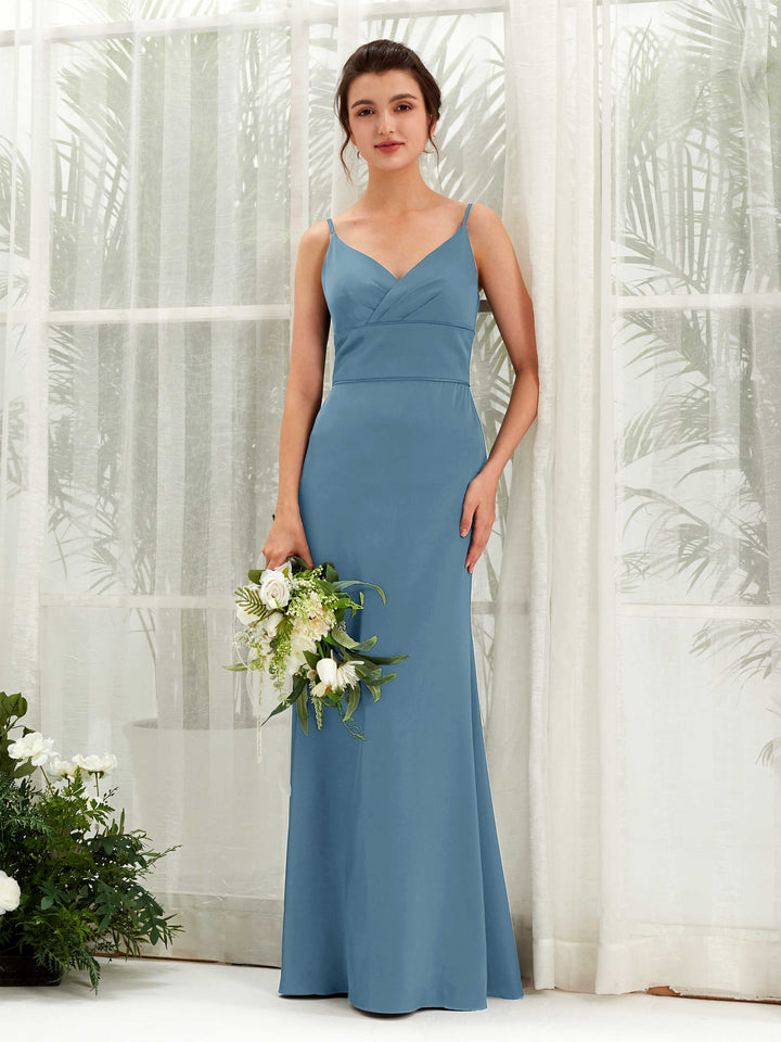 Spaghetti-straps Sweetheart Sleeveless Satin Bridesmaid Dress - Ink blue (80223314)