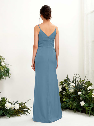Carlyna Kama Mermaid Ink blue Satin Bridesmaid Dress Maxi Sleeveless V-Neck Dress Back View #color_ink-blue