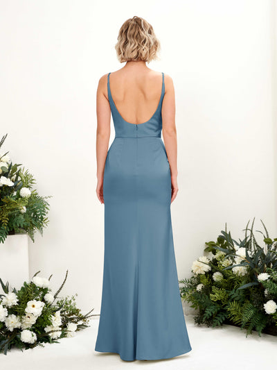 Carlyna Agatha Mermaid Ink blue Satin Bridesmaid Dress Maxi Sleeveless V-Neck Dress Back View Back View #color_ink-blue