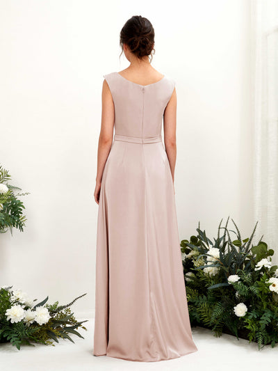 Carlyna Irma A-Line Pearl Pink Satin Bridesmaid Dress Maxi Sleeveless Cowl Neck Dress Back View #color_pearl-pink