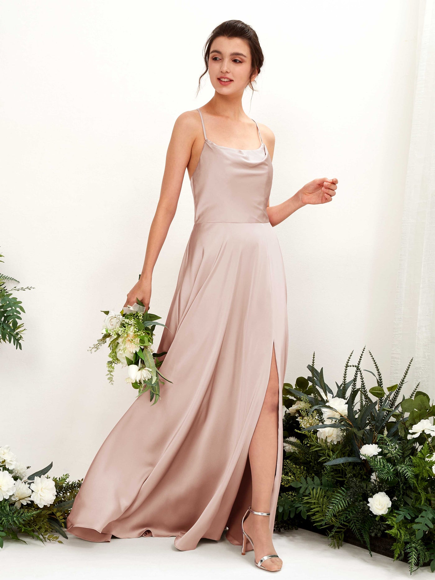 Ball Gown Sexy Slit Straps Sleeveless Satin Bridesmaid Dress - Pearl Pink (80221110)#color_pearl-pink