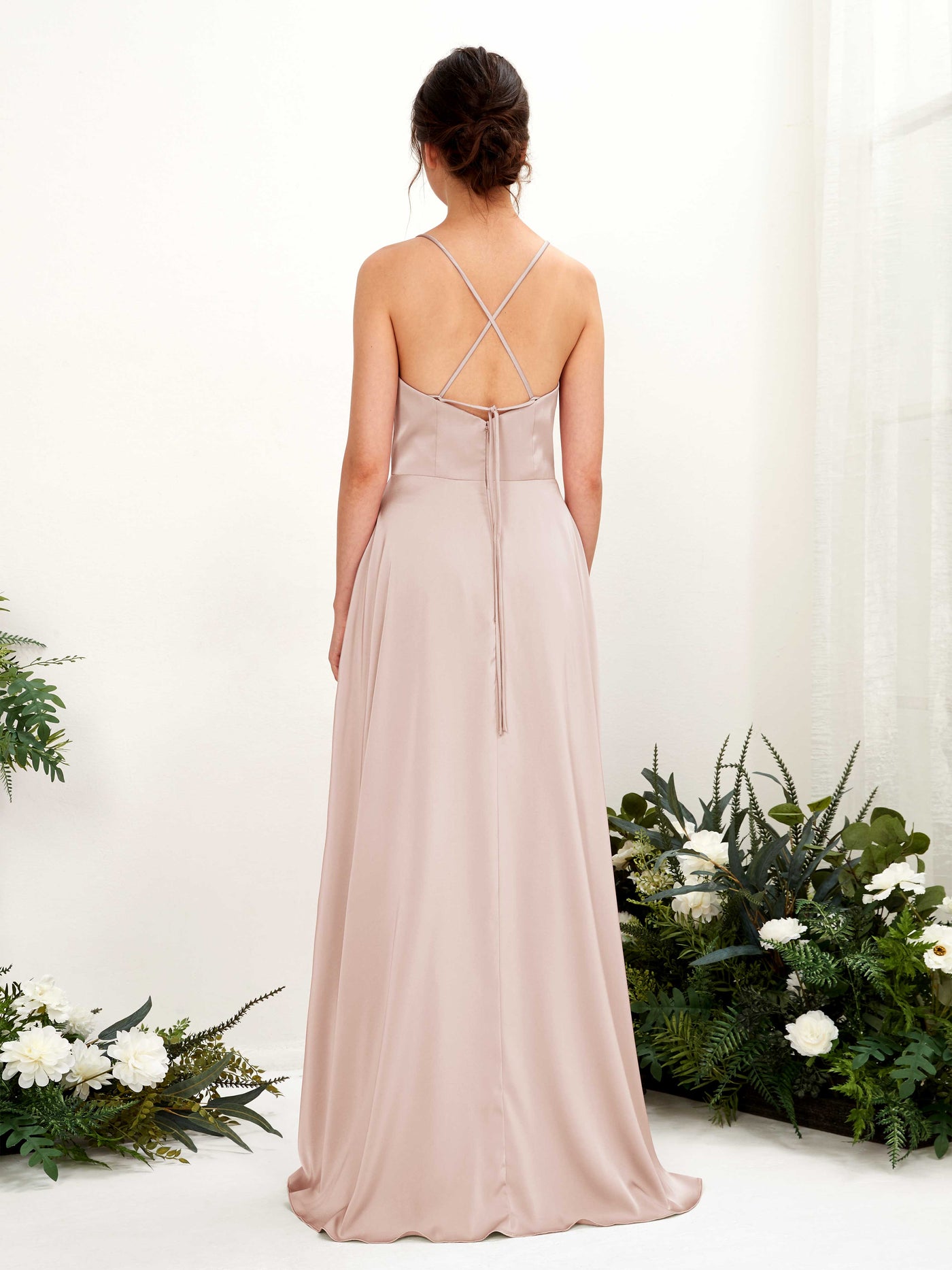 Ball Gown Sexy Slit Straps Sleeveless Satin Bridesmaid Dress - Pearl Pink (80221110)#color_pearl-pink