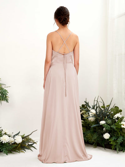 Carlyna Theresa A-Line Pearl Pink Satin Bridesmaid Dress Maxi Sleeveless Cowl Neck Dress Back View #color_pearl-pink