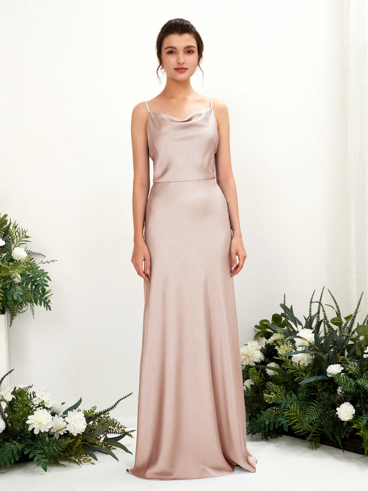 Open back Spaghetti-straps Sleeveless Satin Bridesmaid Dress - Pearl Pink (80221810)