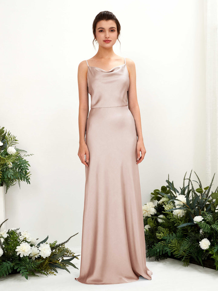 flora satin maxi dress Pearl Pink Satin Cowl Neck Bridesmaid Dress A-Line Floor-Length