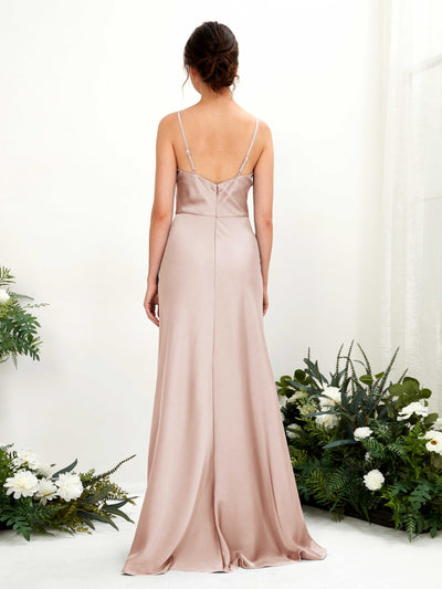 Carlyna Flora A-Line Pearl Pink Satin Bridesmaid Dress Maxi Sleeveless Cowl Neck Dress Back View #color_pearl-pink