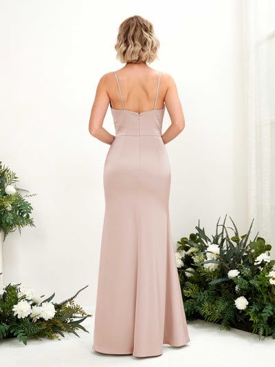 Carlyna Lesley Mermaid Pearl Pink Satin Bridesmaid Dress Maxi Sleeveless Sweetheart Dress Back View #color_pearl-pink