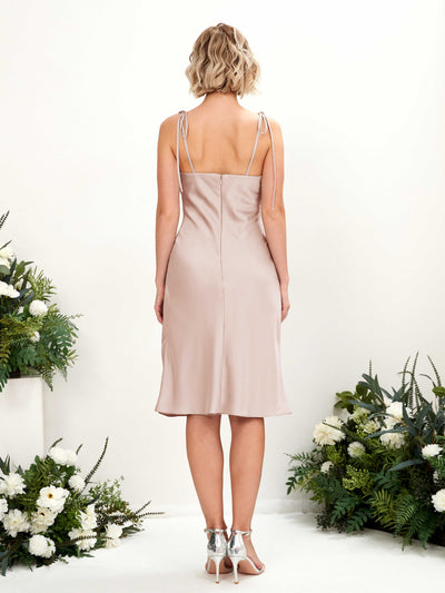 Carlyna Janina Mermaid Pearl Pink Satin Bridesmaid Dress Knee-Length Sleeveless Cowl Neck Dress Back View #color_pearl-pink