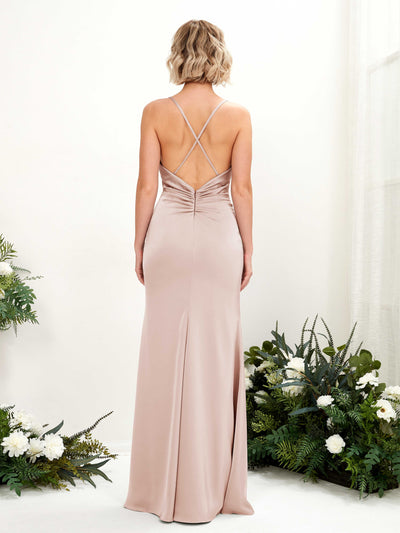 Carlyna Regina Mermaid Pearl Pink Satin Bridesmaid Dress Maxi Sleeveless Cowl Neck Dress Side View 2 #color_pearl-pink