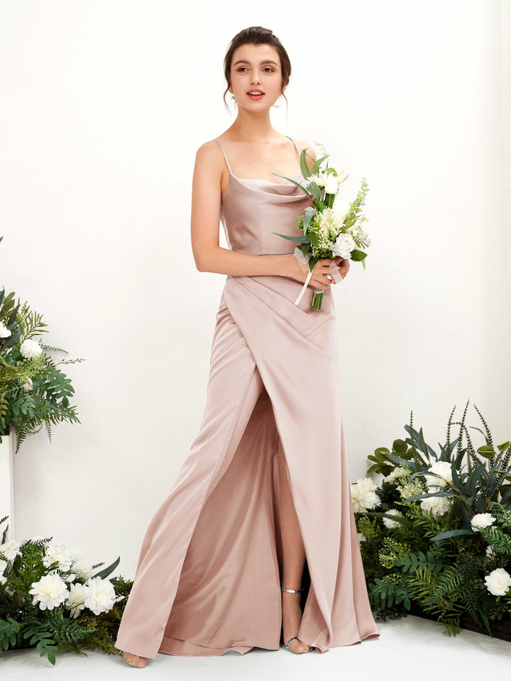 Sexy Slit Straps Sleeveless Satin Bridesmaid Dress - Pearl Pink (80222410)