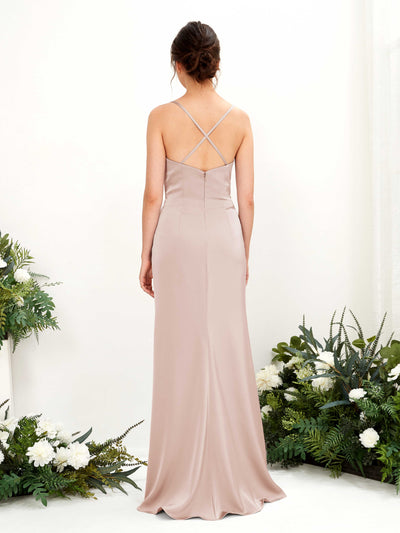 Carlyna Mavis Slim Pearl Pink Satin Bridesmaid Dress Maxi Sleeveless Cowl Neck Dress Back View #color_pearl-pink