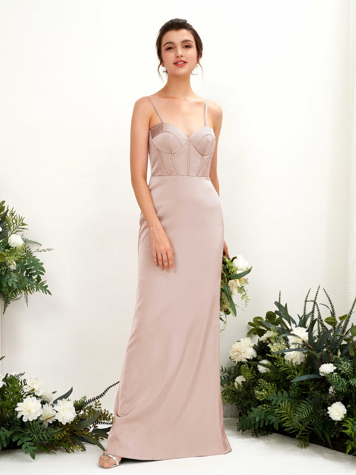 Spaghetti-straps Sweetheart Sleeveless Satin Bridesmaid Dress - Pearl Pink (80221510)