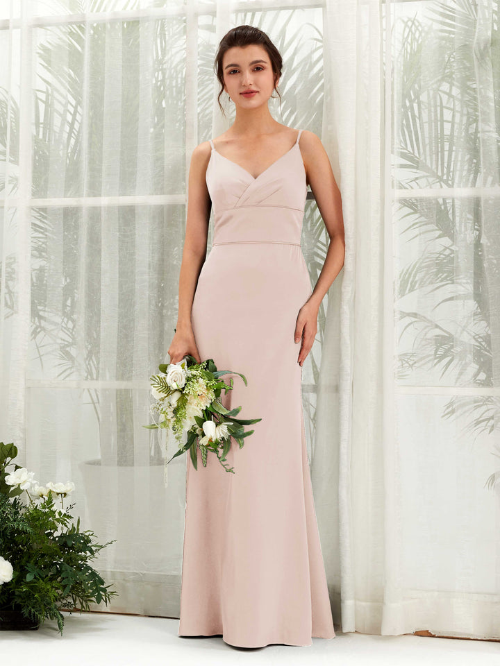 Spaghetti-straps Sweetheart Sleeveless Satin Bridesmaid Dress - Pearl Pink (80223310)