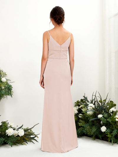 Carlyna Kama Mermaid Pearl Pink Satin Bridesmaid Dress Maxi Sleeveless V-Neck Dress Back View #color_pearl-pink