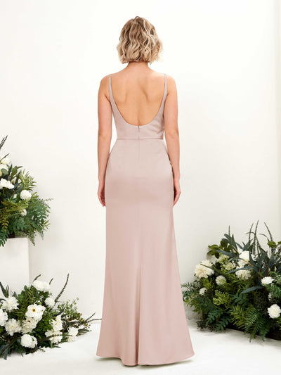 Carlyna Agatha Mermaid Pearl Pink Satin Bridesmaid Dress Maxi Sleeveless V-Neck Dress Back View Back View #color_pearl-pink