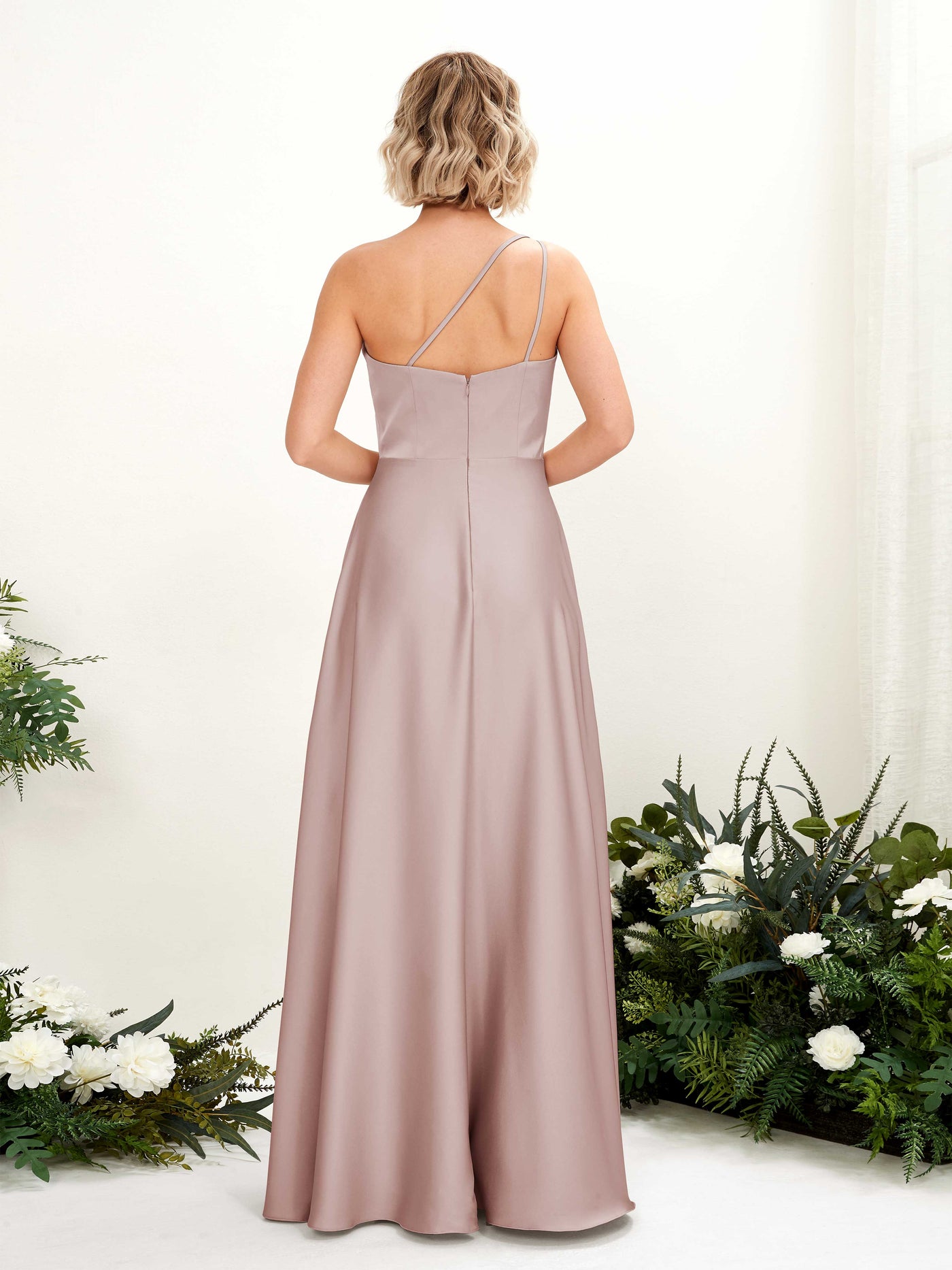 A-line Ball Gown One Shoulder Sleeveless Satin Bridesmaid Dress - Dusty Rose (80224754)#color_dusty-rose