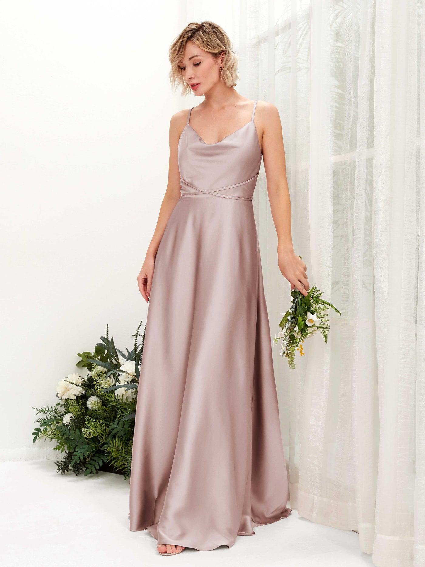 A-line Open back Straps Sleeveless Satin Bridesmaid Dress - Dusty Rose (80223154)#color_dusty-rose