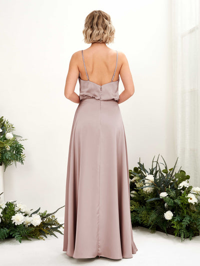 Carlyna Nora A-Line Dusty Rose Satin Bridesmaid Dress Maxi Sleeveless V-Neck Dress Back View #color_dusty-rose