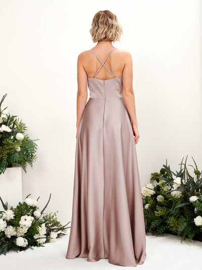 Carlyna Lenoya A-Line Dusty Rose Satin Bridesmaid Dress Maxi Sleeveless V-Neck Dress Back View #color_dusty-rose