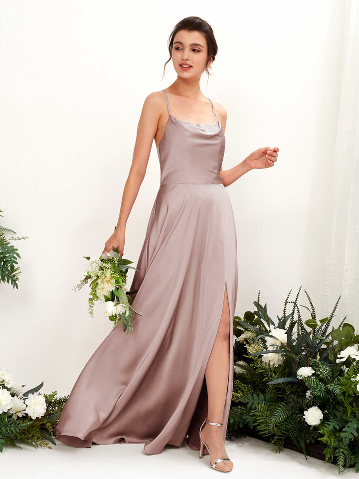 Ball Gown Sexy Slit Straps Sleeveless Satin Bridesmaid Dress - Dusty Rose (80221154)