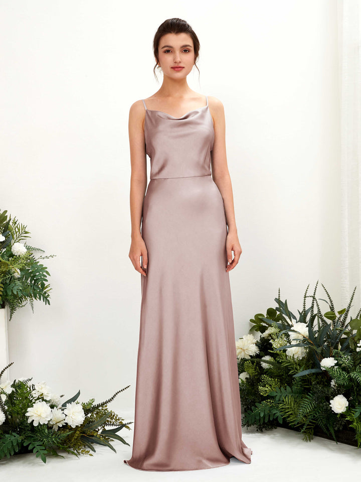 Open back Spaghetti-straps Sleeveless Satin Bridesmaid Dress - Dusty Rose (80221854)