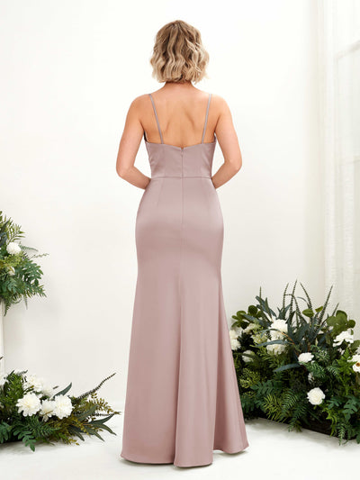 Carlyna Lesley Mermaid Dusty Rose Satin Bridesmaid Dress Maxi Sleeveless Sweetheart Dress Back View #color_dusty-rose