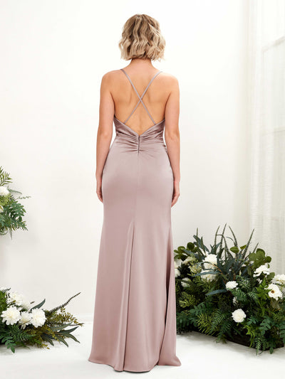 Carlyna Regina Mermaid Dusty Rose Satin Bridesmaid Dress Maxi Sleeveless Cowl Neck Dress Side View 2 #color_dusty-rose