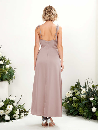 Carlyna Viola Sheath Dusty Rose Satin Bridesmaid Dress Midi Sleeveless Cowl Neck Dress Back View #color_dusty-rose